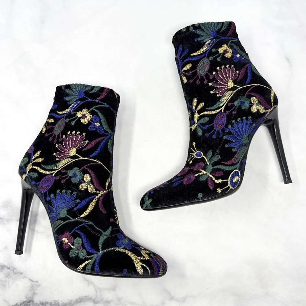 Giuseppe Zanotti Bimba Magdalena Floral Embroidered Stiletto Heeled Ankle Boots